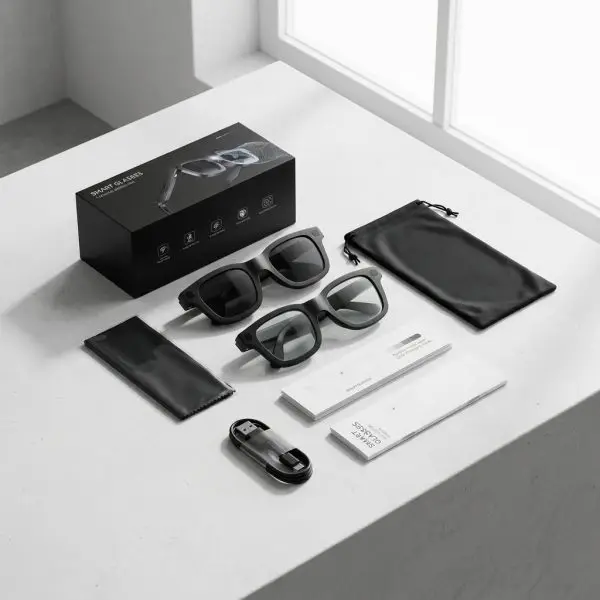 Lunettes intelligentes E02C avec caméra 8MP et audio Bluetooth